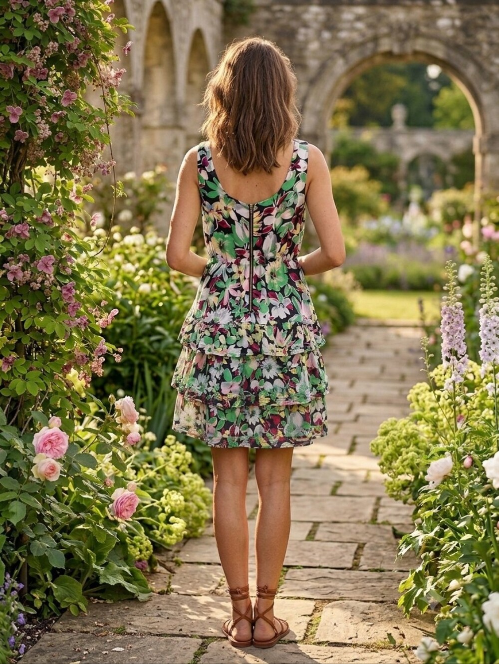 Moulinette Soeurs Akebia Floral Tiered Ruffle Sleeveless Silk Mini Dress Size 2 - Picture 9 of 12